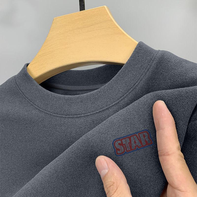 Мужская теплая водолазка из немецкого бархата с принтом и длинными рукавами для осени и зимы