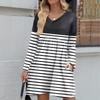 Женское модное платье в полоску с V-образным вырезом и длинными рукавами