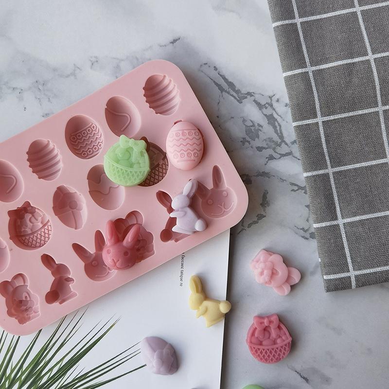 Easter Handmade Soap Mold Silicone Mold Easter Rabbit Bunny Colored Egg Mould For Diy Baking Jelly Pudding Chocolate Cake Tool