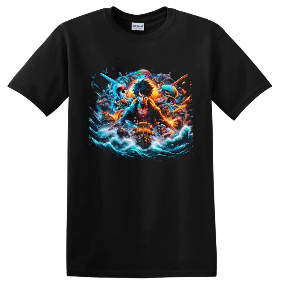 Anime Pirate Hero T Shirt w/ Ocean Ships Neon Fantasy Adventure Graphic Tee