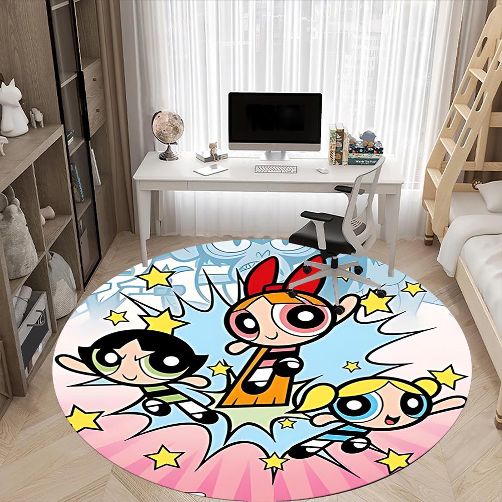 1pc Powerpuff Girls Office Round Area Rug, Under Office Chairs Bedroom Living Room Home Decor, Room Deco, Available in Various Sizes040