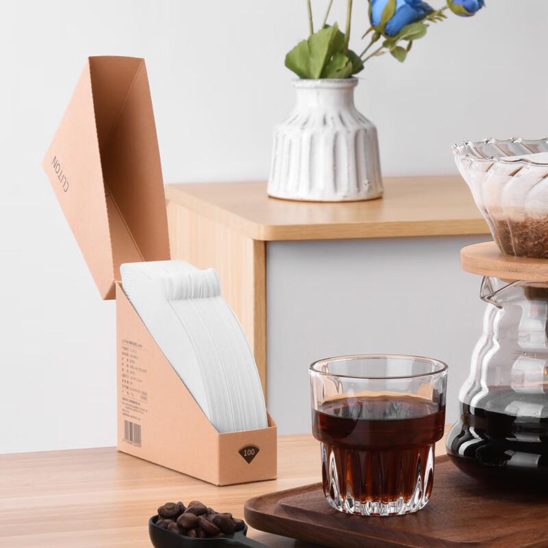 CLITON Coffee Filter Papers, Portable Drip-Style Pour-Over Coffee Powder Filter Mesh, V-Shaped Filter Cup with White Filter Paper, 100 Sheets