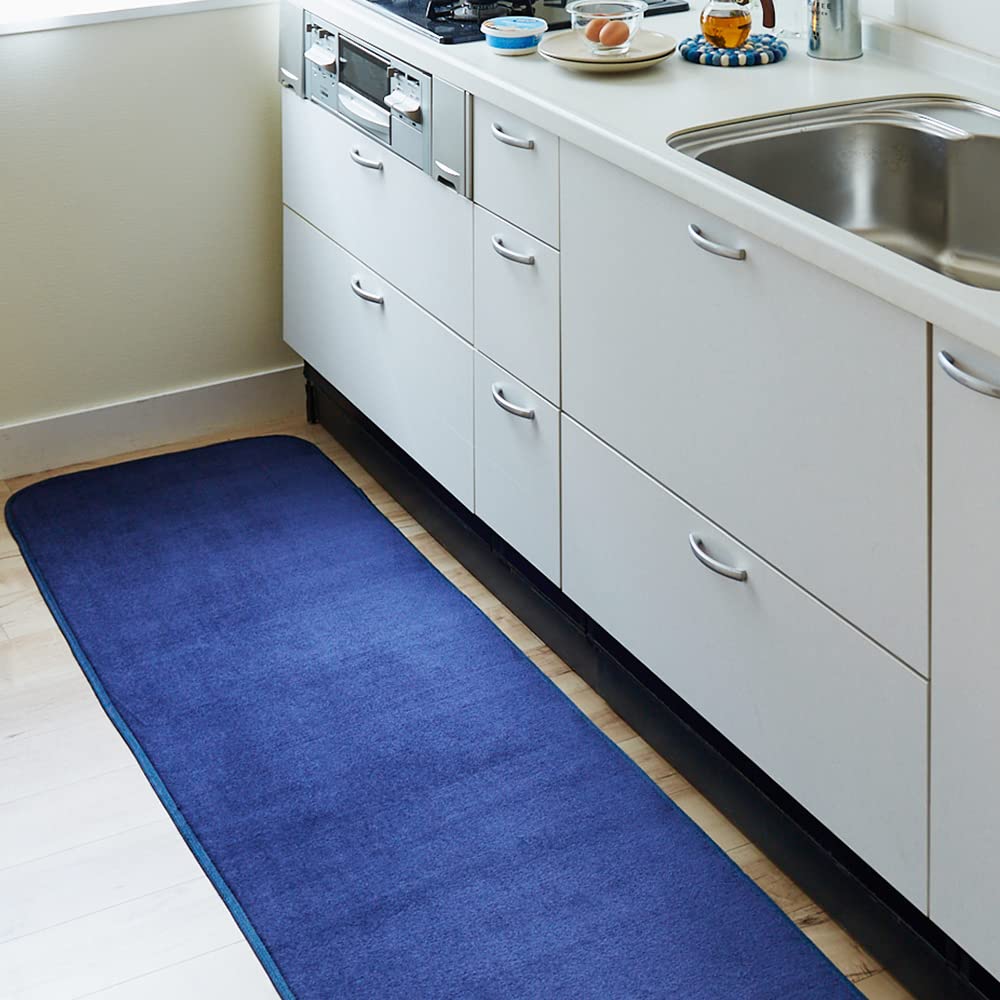 Iris Plaza Flannel Kitchen Soft and Dust Mite Mat, Fluffy, Washable, Resistant, Navy, 60x240cm, FNR-RCK-6024