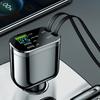 5-Port Car Charger with LED Display, Fast USB PD Charging, Built-in Retractable Type-C Cables for iPhone & Android