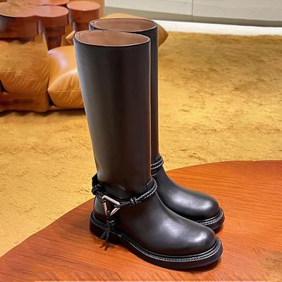 Версия из коровьей кожи~ 25 лет новая корейская версия нишевый дизайн круглый носок плетеный ремешок металлическая пряжка толстый каблук длина ботинок Мартин