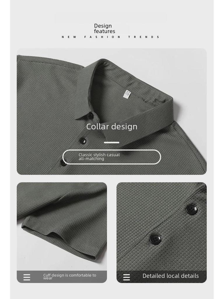 Мужская рубашка-поло из вафельной трикотажной ткани с коротким рукавом — деловая повседневная летняя одежда для отцов среднего возраста