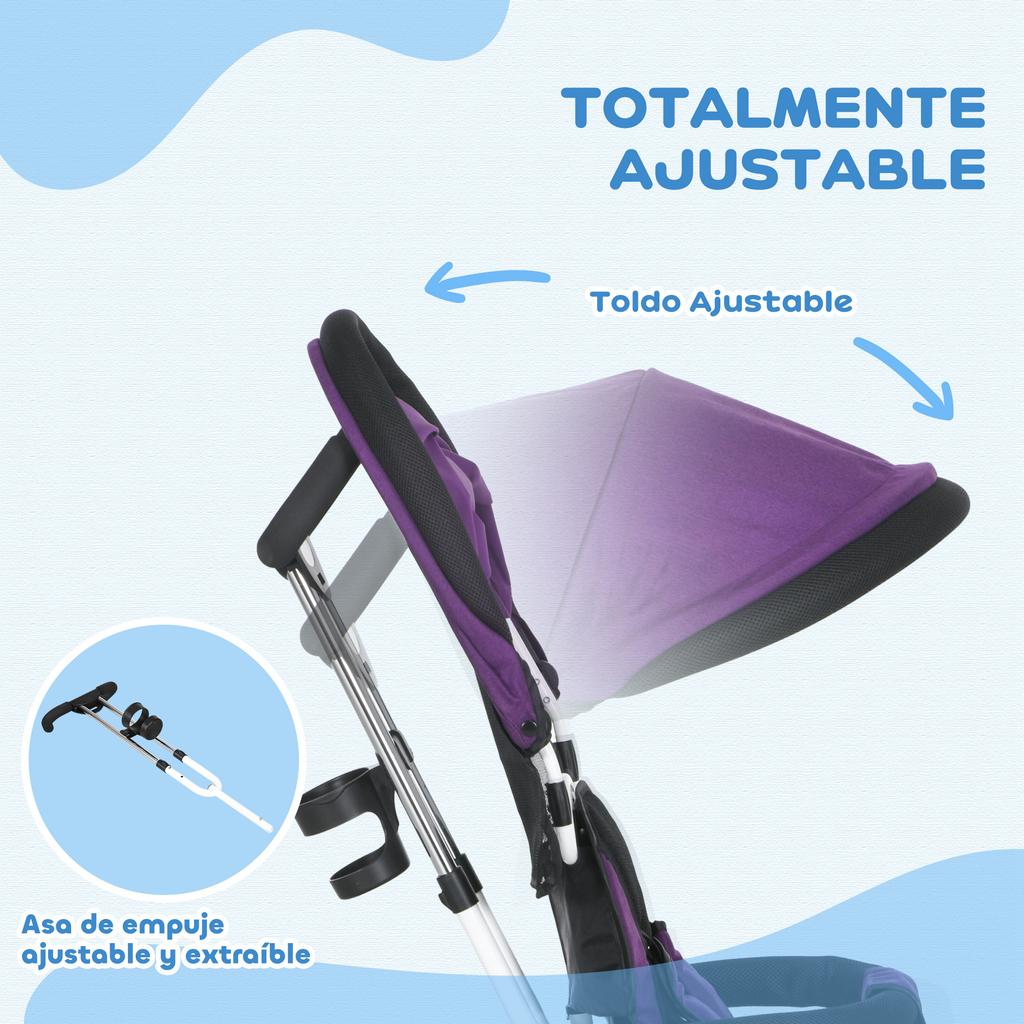 Evolutionary Tricycle, 12+ Months, Foldable Canopy, Telescopic Push Handle, Safety Belt, Violet