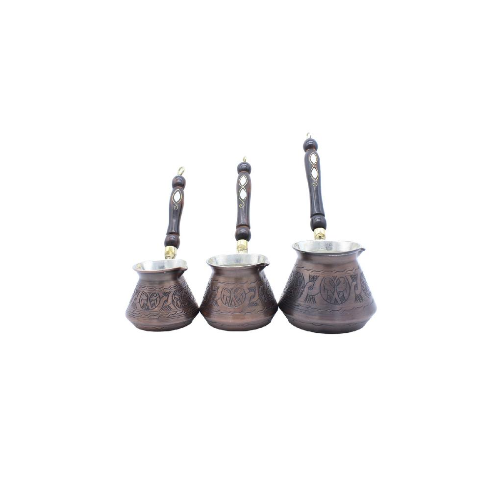 Газиантеп, набор из 3 медных кофейников с ручной вышивкой, античный медный цвет