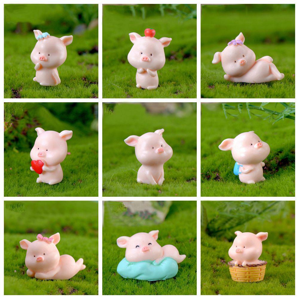 Cute Garden Home Decor Bonsai Decoration Figurine Micro Pig Family Resin Ornaments Miniature Model