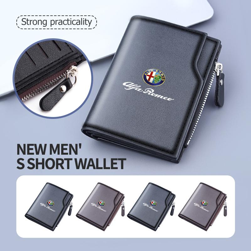 WTOM1 For Alfa Romeo Car Styling Leather Men Wallets Vintage Trifold Wallet Zip Coin Pocket Purse Giulietta 940 2010-2014 2015-2022