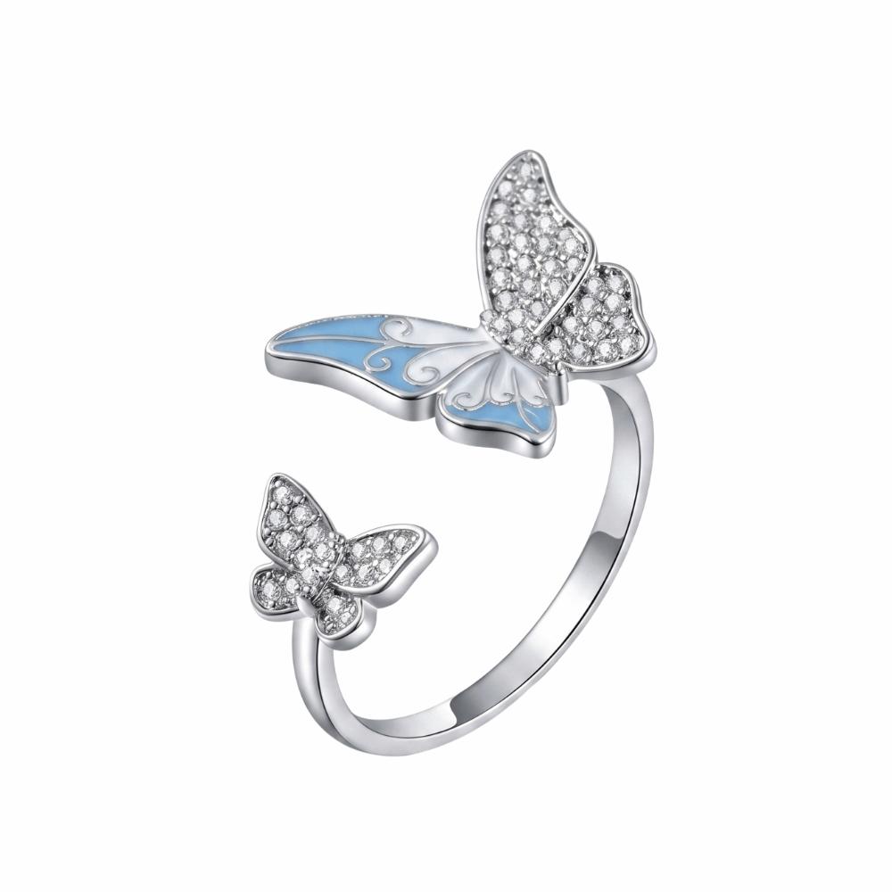 Elegant Butterfly Zircon Ring Enamel Finger Jewelry Sweet Butterfly Open Ring  Ladies Jewelry