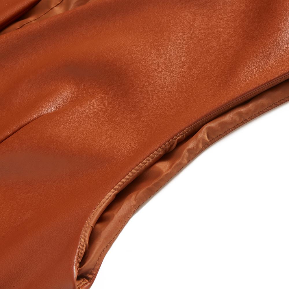 Кардиган-жилет для женщин, короткая куртка без рукавов из искусственной кожи с карманами, пальто большого размера со свободной талией черного, верблюжье-бежевого цвета