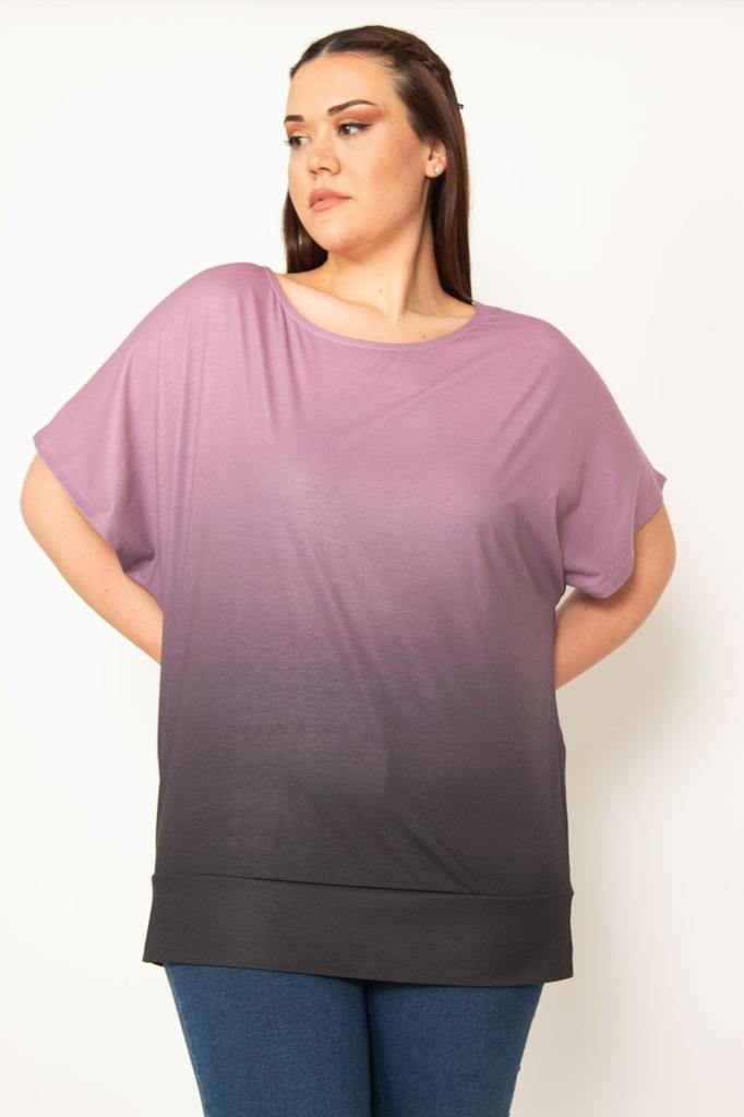 Женская блузка большого размера, сиреневая блузка с полосками и низкими рукавами, с рисунком батика больших размеров