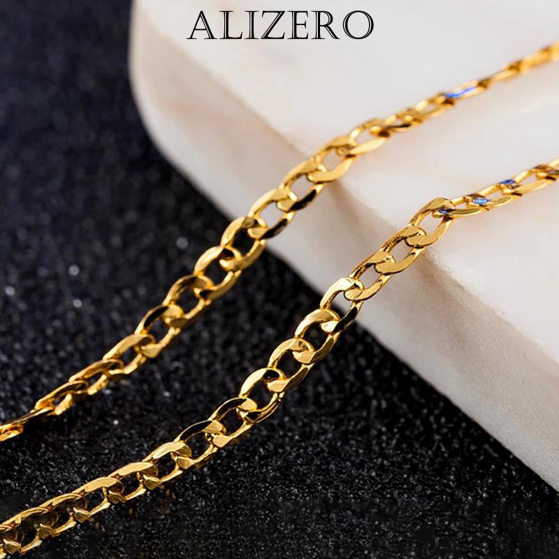ALIZERO Серебро 925 пробы 16/18/20/22/24/26/28/30 дюймов Золотой 2 мм Боковая Цепочка Ожерелье Для Женщин Мужчин Свадебные Украшения