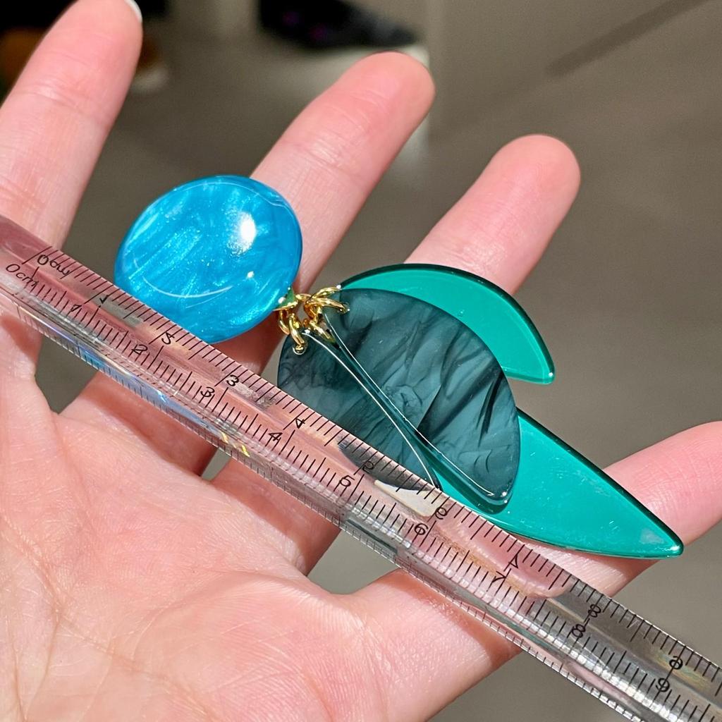 Handmade Pop Art Blue-Green Leaf Stud Earrings for Women