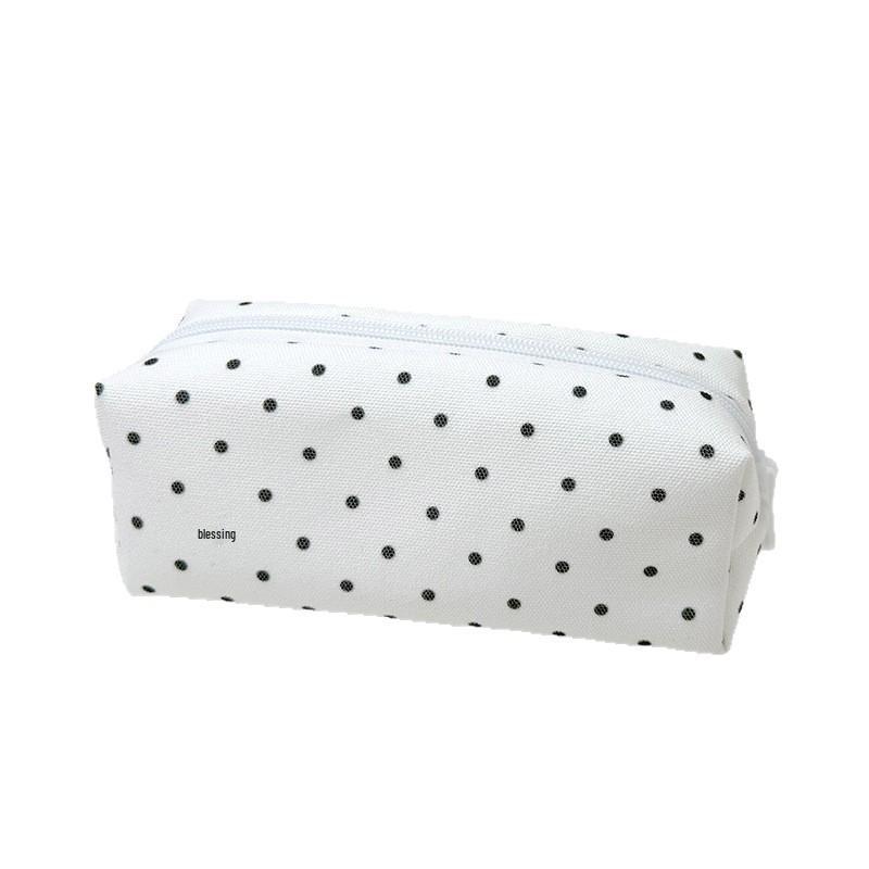 Korean Polka Dot Large Capacity Square Pencil Case, Student Stationery Bag