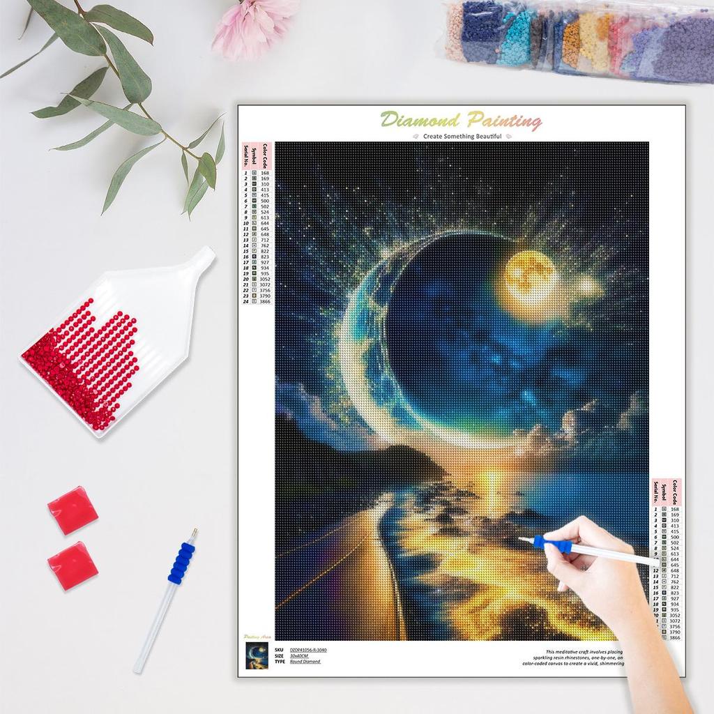 Diy Full Round Diamond Painting Landscape Moon Embroidery Cross Stitch Gift Home Decoration 30x40cm/12x16inch