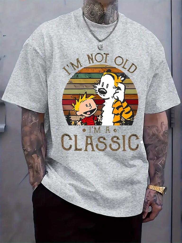 "I'm Not Old I'm A Classic" Retro Cartoon Graphic T-shirt - Regular Fit Casual Short Sleeve Tee with Vintage Design