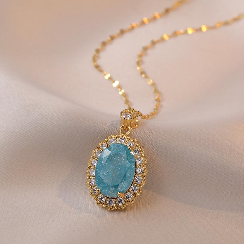 Роскошное овальное ожерелье с цирконием для женщин, новинка 2024 года, цепочка из нержавеющей стали, ювелирные изделия, аксессуары для вечеринок