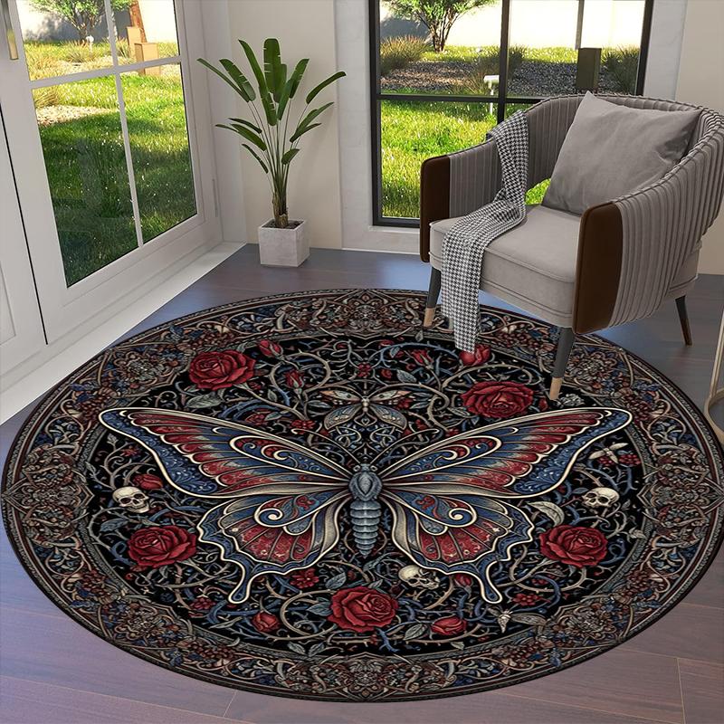 Butterfly Gothic Splendor Round Area Rug,Carpet Rug for Living Room Bedroom Sofa Playroom Decor,Non-slip Floor Mat83