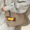 Vintage Pleated Plaid Moon Bag Fashion Canvas Bag Crossbody Dumpling Bag Niche Underarm Shoulder Bag