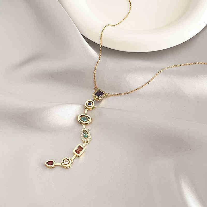 В стиле ретро, красочное ожерелье с кисточкой из циркона, неправильной формы, с длинной цепочкой, легкая роскошь, кулон, цепочка для ключицы, женская бижутерия
