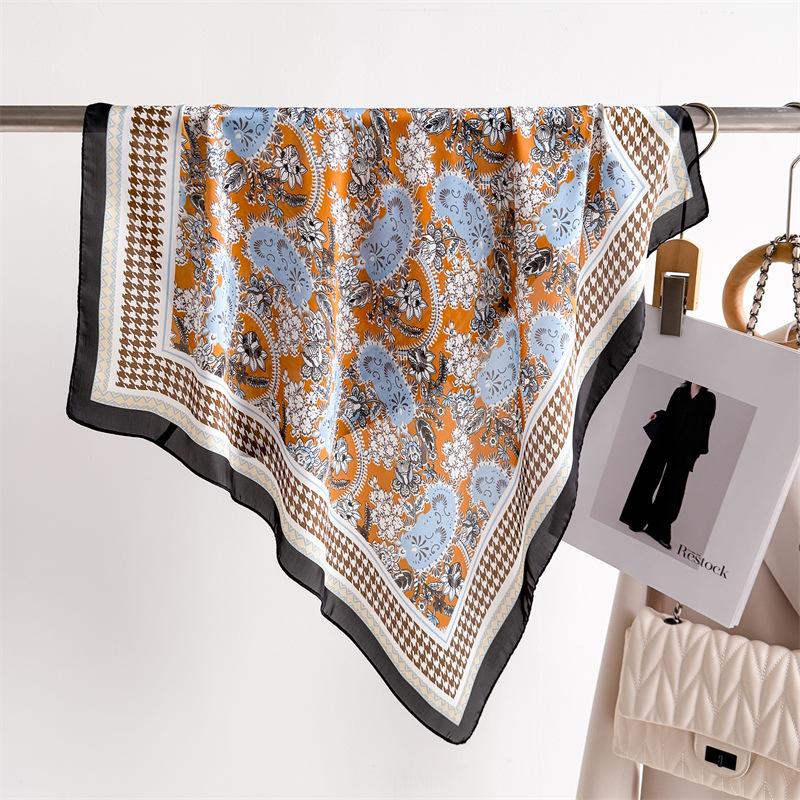 70cm small square scarf simulated silk scarf spring and flowers dance high-end printed scarf professional versatile scarf