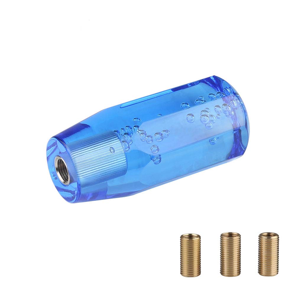 ADPOW Universal Crystal Shift Knob Bubble Octagon 100mm Sparkly Clear Bubble with 3 Adapters Blue