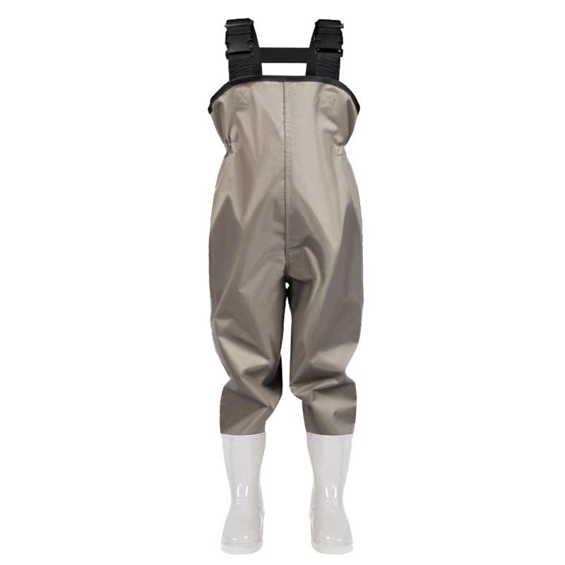 "High-End Waterproof Kids' Wading Pants with Attached Rain Boots for Fishing and Water Play"