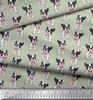Soimoi Japan Crepe Satin Fabric Bow & Boston Terrier Dog Print Fabric by the Metre 42 Inch