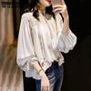 Spring and Autumn Women's Shirt Long Sleeve Backing Chiffon Shirt Fashion Versatile Print Shirt Stand Neck Loose Western-style Top