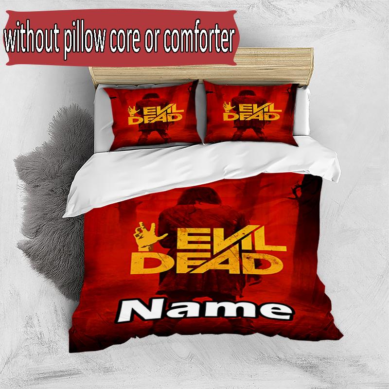 3pcs Duvet Cover Set (1*Duvet Cover + 2*Pillowcase, Without Core), Custom Name The Evil Dead Pattern Bedding Set, Home Bedroom Decor Gift