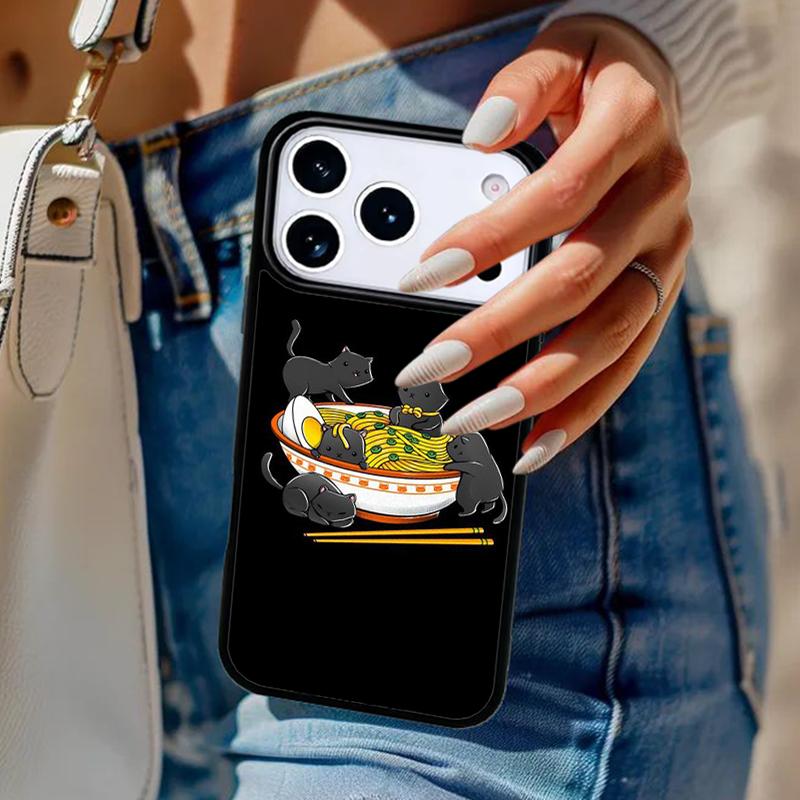 Чехол для телефона с японским искусством «Кошка Рамен» Для iPhone 17 Air 14 15 13 12 Max Чехол Для Apple 16e 11 Pro Max Plus Coque