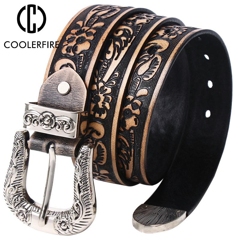 Женский ремень, винтажный верхний слой кожи, 100% коровья кожа, высокое качество, повседневный модный джинсовый ремень, кожаный ремень с гравировкой для женщин PK009