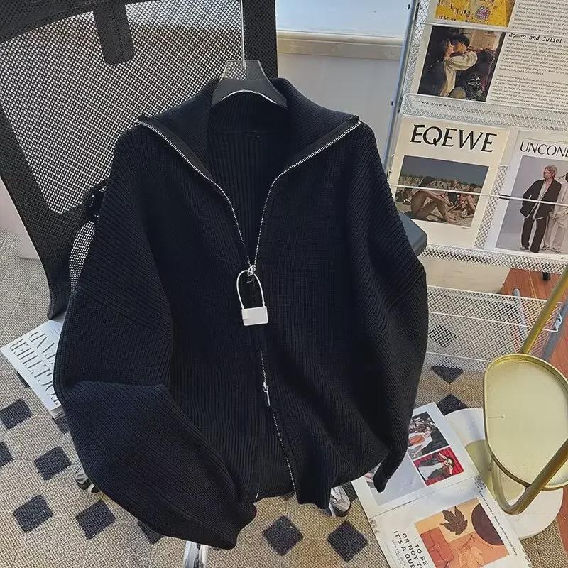 Мужской толстый кардиган в стиле ретро в стиле Гонконга - повседневный с застежкой-молнией на лацкане для осени/зимы