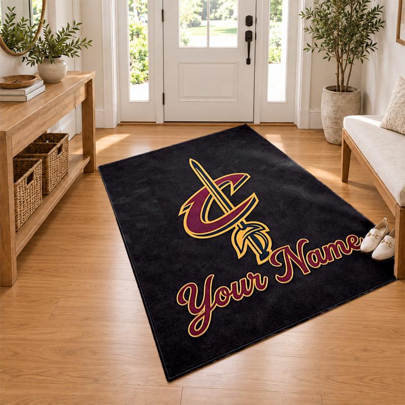 Cleveland Cavaliers Custom Name Personalized Rug Non‑Slip Doormat Floor Carpet Housewarming Birthday Gift for Family Friends