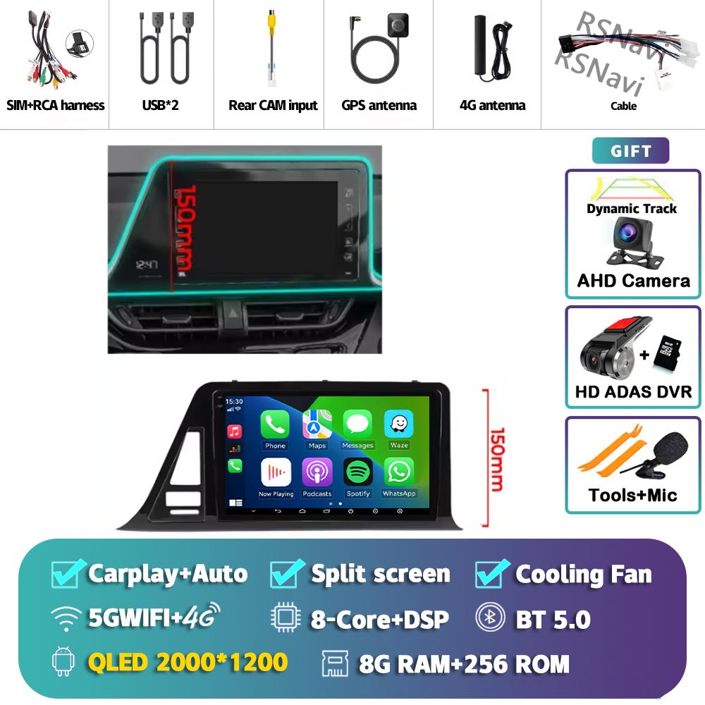 Android 14 Carplay Auto Для Toyota C-HR 2016 - 2020 Автомагнитола Мультимедийная стереосистема Камера 360 Навигация Видео ИИ Голосовое управление GPS