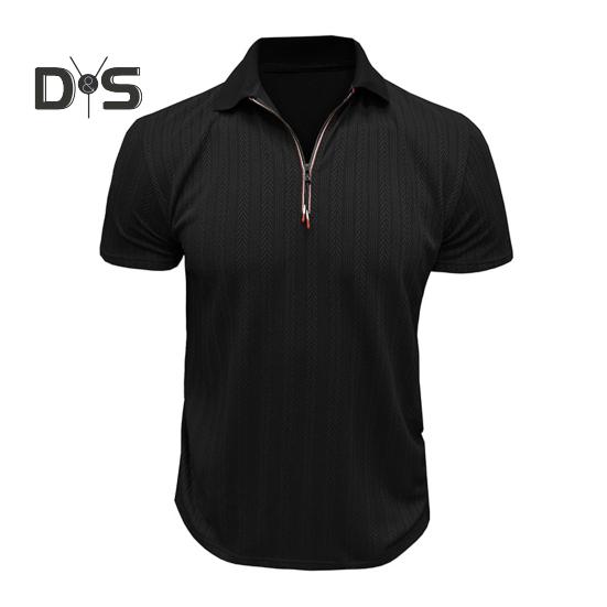 Мужская летняя рубашка с коротким рукавом, застегивающаяся на молнию, с лацканами, жаккардовый пуловер, свободная рубашка для поездок на работу и путешествий на открытом воздухе