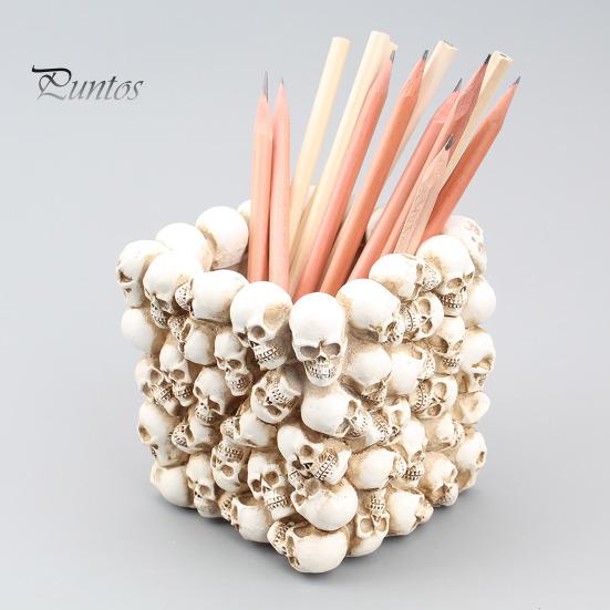Держатель для ручек в форме черепа, органайзер для кистей для макияжа, большая вместимость, туалетный столик, офисный стол, ящик для хранения, украшение на Хэллоуин