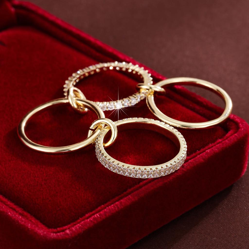 Four-piece Synthetic Zirconia Copper Ring for Women Stacking Finger Jewelry Accessories