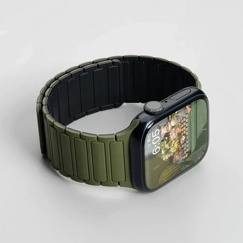 Силиконовый ремешок для Apple Watch 46 мм 42 мм 49 мм 45 мм 41 мм 44 мм 40 мм Магнитный ремешок для IWatch Ultra 2 Series 10 9 8 7 6 SE 5 4 3