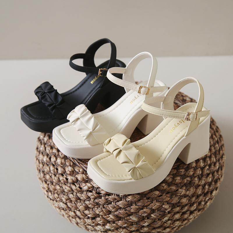 Fairy Wind Thick-soled Thick-heeled High-heeled Word with Roman Sandals, Women's Summer Wear Exquisite Matching Skirt New