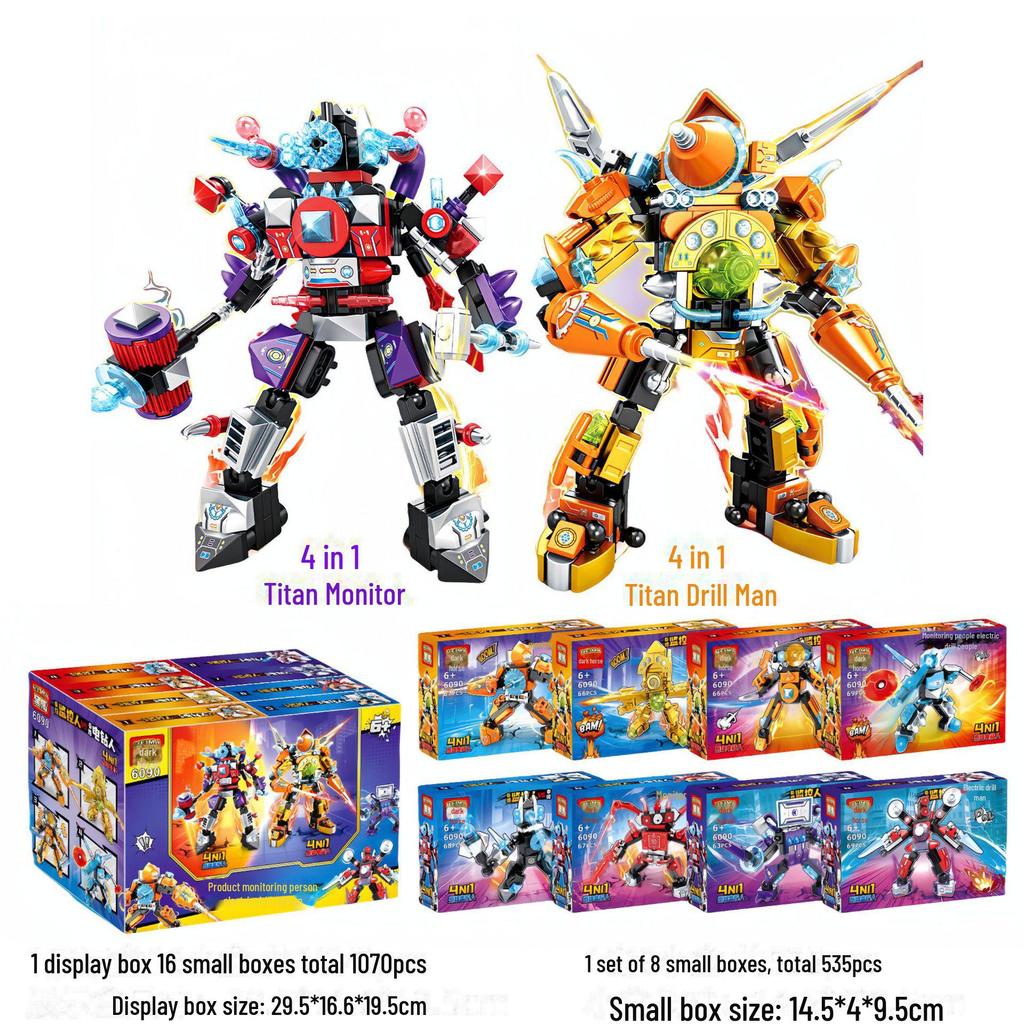 8-in-1 Firefighting Robot Toy Compatible with Lego: Small Particle Assembly for Kids, Educational and Transformable