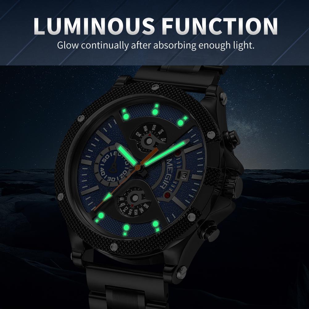 Megir Деловые кварцевые наручные часы с хронографом для мужчин с ремешком из нержавеющей стали и запасным силиконовым ремешком со светящимися стрелками с автоматической датой