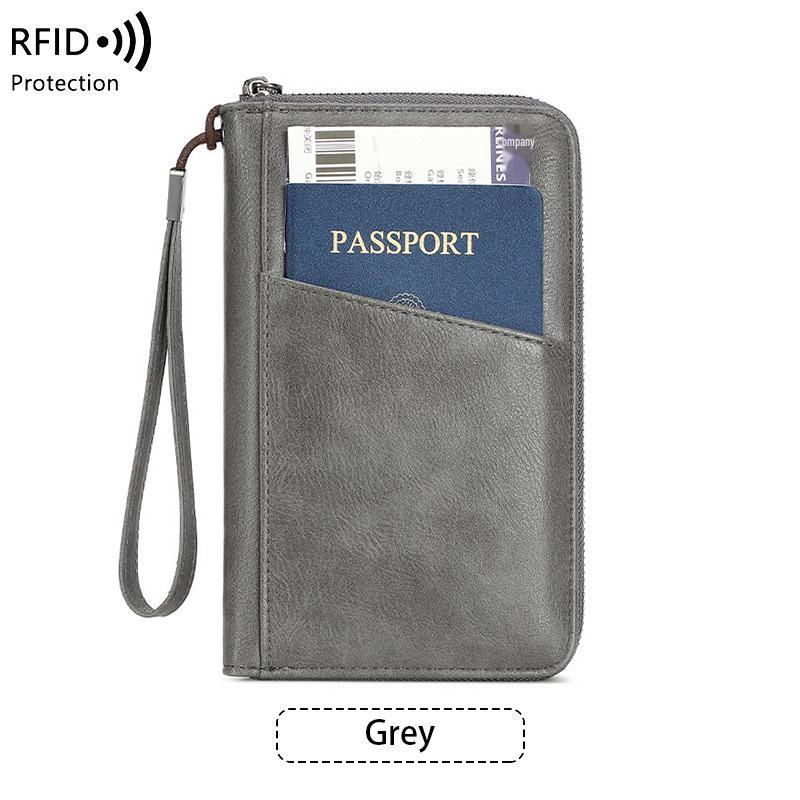 RFID Anti-Magnetic Passport & ID Zipper Wallet with Multi-Function Ticket Storage