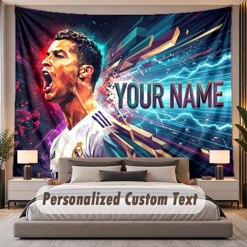 Custom Name Text Tapestry Cristiano Ronaldo Personalized Polyester Wall Tapestry For Bedroom And Room