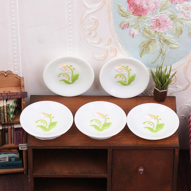 5 шт. 1:12 кукольных домиков, имитация миниатюрных тарелок с рельефным рисунком тюльпана, модель кукольного домика, украшение для кухни, аксессуары для кукольного дома