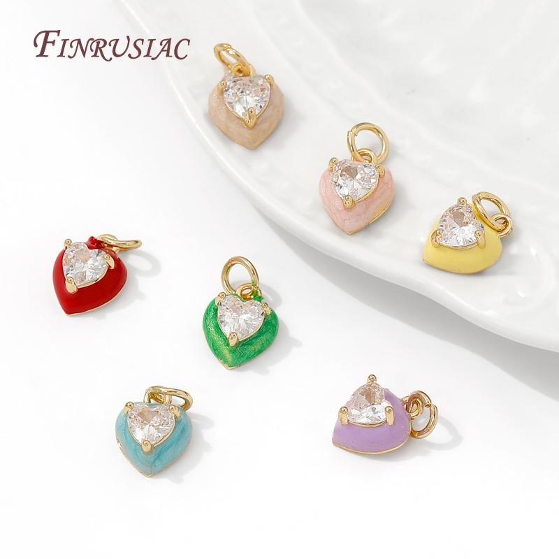 14K Gold Plated Enamel Charms with CZ Crystal,Heart Moon Pendant For DIY Jewelry Making,DIY Bracelet Necklace Earring Supplies