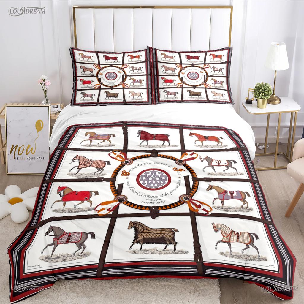 Fashion Ethnic Frame Horse Duvet Cover Comforter Bedding Set Soft Quilt Cover and Pillowcases for Teens Single/Double/Queen/King
