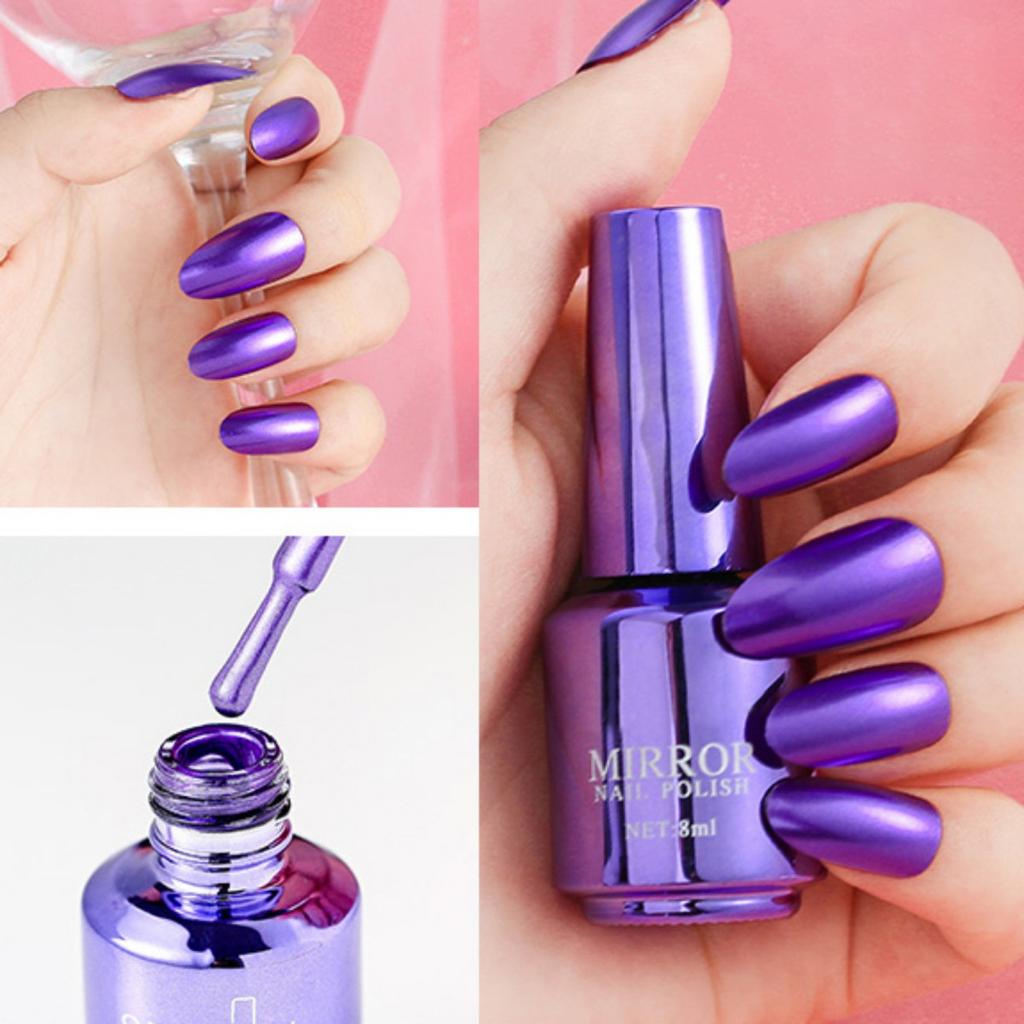 Зеркальный лак для ногтей с эффектом металлик, стойкий глянцевый лак для ногтей без запекания